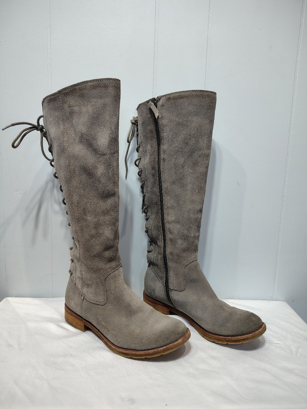 Sofft Sharnell II Pietra Grey Knee High Riding Boots 6M Lace Up Boho Festival